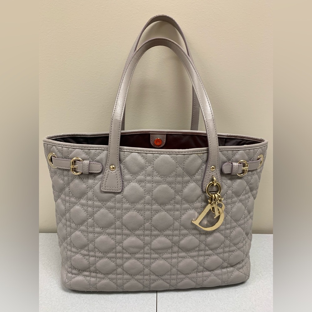 💐Authentic CHRISTIAN DIOR Gray Cannage Quilted Coated Canvas Small Tote … - Picture 4 of 16